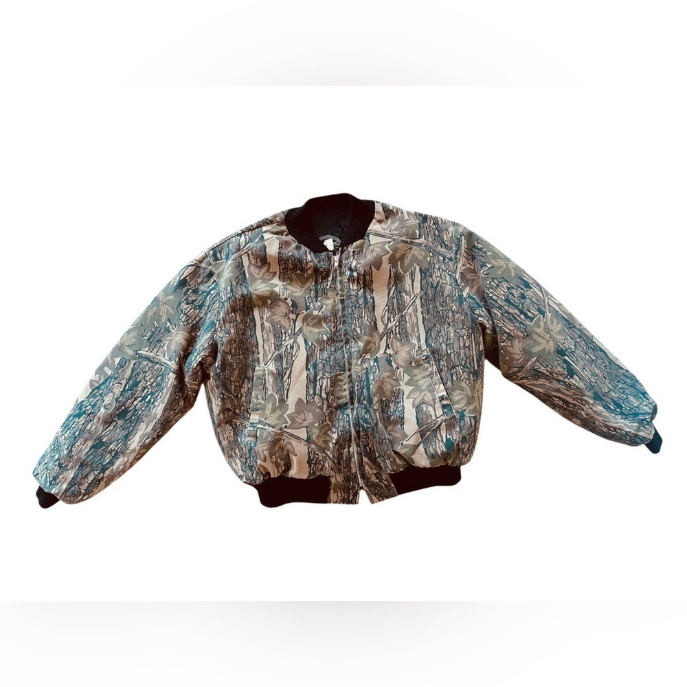 Vintage 2XL  Camo Bomber Chore Jacket - Green/Gray